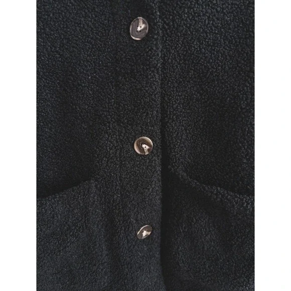Teddy Bear Jacket Womens Medium Black Fleece Button Up Sherpa Shacket Outdooor - Picture 4 of 6